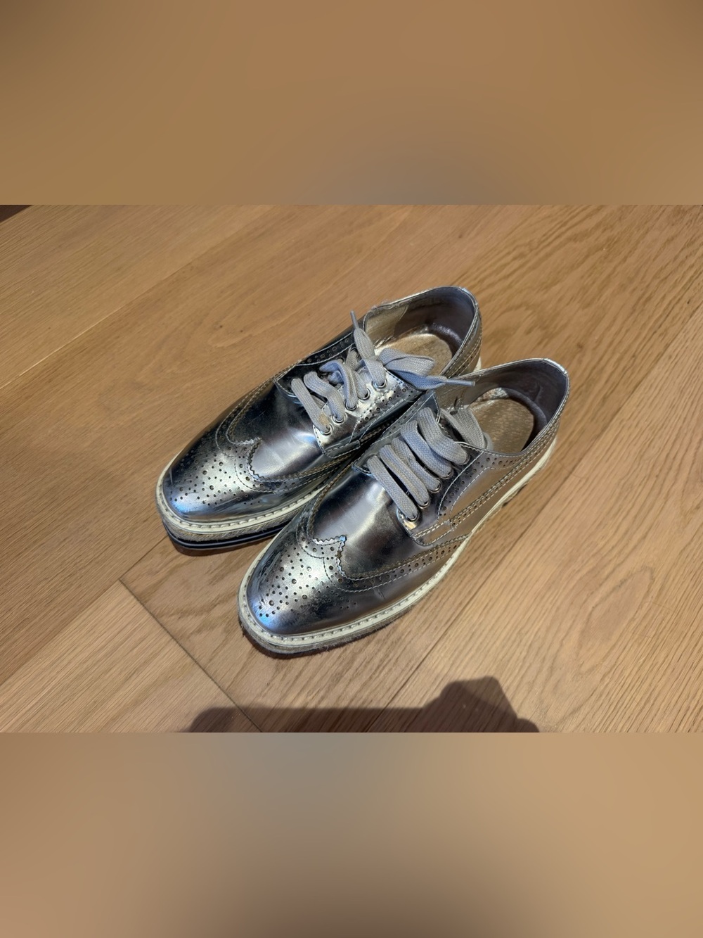 Prada Metallic Silver Wingtip Lace-Up Dress Shoes